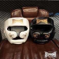 古川小夫 DEEPBOMB 正規比賽用真皮護頭 耐衝擊 標準型拳擊護頭 泰拳 跆拳道 MMA 護頭 比賽護具 黑色, 1個, M