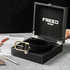 FREED HOMME 頭層牛皮復古馬蹄扣皮帶 - 黑色