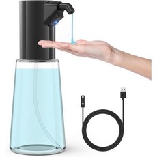 자동 비누 디스펜서 조절 가능 4단계 충전식 전기 액체 450ml 터치리스 손 소독제 펌프 병 교체 블랙, Black, 1개