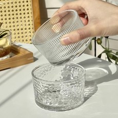 高顔值透明玻璃碗 圓形豎紋甜品碗 水果沙拉碗 小喫碟 (四衹), 1個, 錘紋2衹+豎紋2衹