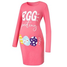 [ 938996 ] 승진된 큰언니 여성용 부활절 임산부 드레스 에그 스펙팅 긴소매 드레스 핑크