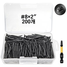 사전드릴 불필요 블랙 자가 목재 나사 T25 토르 플랫헤드 샤프 나사산 균열방지 야외 방청 고강도 목공 나사 세트, 1박스