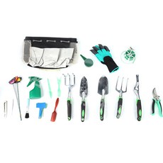 多功能不鏽鋼園藝工具套裝，適用於種菜、養花、鬆土，陽臺庭院花園必備, 1個, 套裝工具19件套