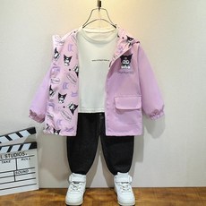 여아 양면 바람막이 자켓 키즈 양면점퍼 귀여운 쿠로미 캐릭터 아동 아우터 후드점퍼, 110cm, 퍼플