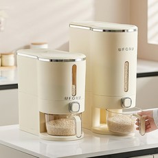 Life Rhythm 원터치 진공 쌀통 쌀 보관통 계량 밀폐 방습 5kg 10kg, 크림 화이트, 1개