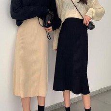 여성 쫀쫀허리밴딩 신축성 데일리코디 니트 롱스커트 k#sg