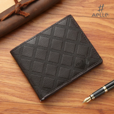 AELLE 남성용 지갑 체크 슬림 핏 반지갑 고급 선물 가죽 심플