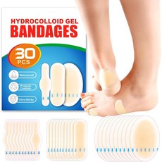 히드로콜로이드 물집 밴드 – 발 뒤꿈치용 30개 긴 스트립 두꺼운 젤 패드 방수 강 접착력 보호 (스팟 원사이즈), Variety, One Size
