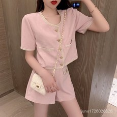 GIRB 小香風氣質套裝女，夏季新款單排扣短版襯衫外套，高腰顯瘦短褲兩件式運動休閒短褲套裝