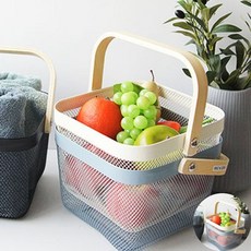 브롱테 밤부핸들 바구니 정사각 철재바구니 소품함, 블랙