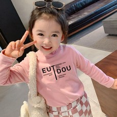 女童春秋冬內搭打底衫中大童兒童保暖雙面德絨半高領長袖上衣【Hi!Kids】