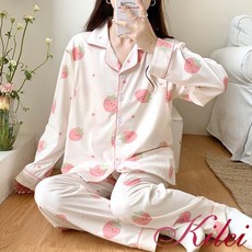Kilei 哺乳睡衣組 孕婦月子服 波點草莓長袖二件式