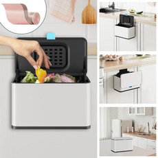 kemei 주방 싱크대 욕실 음식물 쓰레기통 스테인리스 슬라이딩 벽걸이 휴지통 활성탄 냄새차단, 화이트