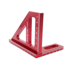 다기능 알루미늄 합금 목공 통치자 광장 레이아웃 마이 터 삼각형 눈금자 45/90도 미터법 측정 도구 각도계 분도기, 01 Red