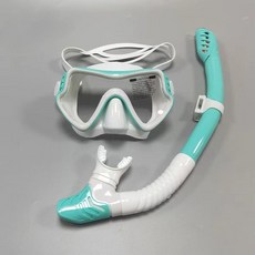 [戶外潛水]QYQ款男女游泳高清大框 浮潛潛水镜 全干式呼吸管 潛水套裝, 湖藍白+198湖藍白