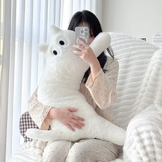[촉감대박] 루시아이 힐끔 고양이 컬러 롱쿠션, 화이트