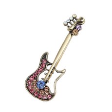 캐주얼한 정장 의상 합금 액세서리를 위한 스타일리시한 라인스톤 바이올린 핀 레트로 스타일의 뮤지컬 주얼리 문구, 핑크 다이아몬드