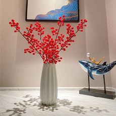 發財紅漿果擺設冬青富貴餐桌擺仿真假花裝飾客廳干花裝飾擺件仿真花永生花人造花乾燥花永不凋零拍照道具假花裝飾居家裝飾, 百靈行家精選超級大工廠 ♀4支6叉發18