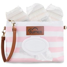 Bumco 기저귀 클러치 백 - 휴대용 물티슈 디스펜서 및 홀더 밀폐 여행용 아기 케이스 디스펜서 이동 중에도 팔찌 380431, 핑크