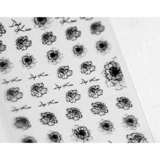 日系藝術手繪花風格 美甲貼紙 超薄背膠指甲貼, 1個, TS-151 黑
