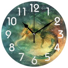 [ 1204401 ] Pretty Fairy Sky 플라잉 그린 드래곤 원형 벽시계 25.4cm(10인치) 아날로그 조용한 책상 시계 가정 주방/거실/침실/욕실/사무실용, 멀티 드래곤
