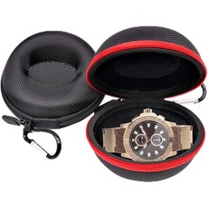 BLLREMIPSUR 카라비너가 있는 시계 여행용 케이스 2개 보관용 지퍼가 달린 싱글 박스 손목시계 스마트 시계를 보관할 수 원형 휴대용 (블랙 레드) 11st_amz