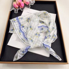 法式格子碎花三角頭巾女夏天絲巾發帶包頭復古拍照方巾