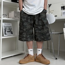 르위 카모 카고 버뮤다팬츠 밴딩 와이드 반바지 트레이닝 여름용