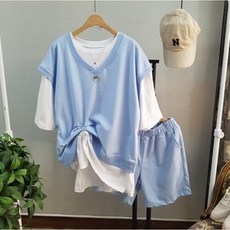 Imagination & Beyond 女款素色V領背心+短袖T恤+短褲