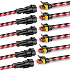 방수 커넥터 암수 2핀 20AWG 자동차 트럭 보트 와이어 연결, 12개
