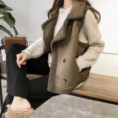 Helena 翻領羊羔毛背心，無袖麂皮絨西裝領寬鬆休閒馬甲