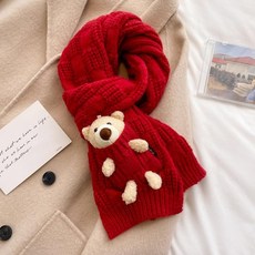 【臺灣-出貨】新年聖誕節禮物可愛小熊紅色圍巾女冬季新款保暖百搭針織毛綫圍脖