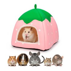 기니피그 딸기 침대 플러시 겨울 은신처 및 작은 반려동물을 위한 세탁 가능한 포옹 동굴 - 햄스터 토끼 친칠라를 귀여운 베리 모양의 아늑한 집 147908, 핑크