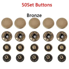 50 세트 가죽 스냅 패스너 키트 10mm 금속 단추 프레스 스터드 4 설치 도구 DIY 의류 용, 01 10mm(655), 04 50Set Bronze
