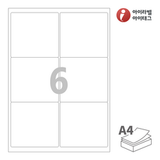 아이라벨 A4 스티커 모조 라벨지 흰색 CL223, 6칸, 100매