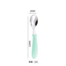 兒童餐具304不鏽鋼訓練勺子叉子 寶寶便攜餐具套裝, 短柄兒童綠色勺子, 1個