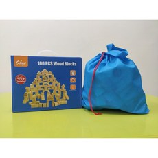 現貨〔木製積木E1X】Ohye 兒童堆搭積木玩具 100粒環保原木 木質 積木玩具 松木 無漆 手提禮盒 玩具, 1個, 100粒裝－紙盒微凹+藍提袋（已折扣）
