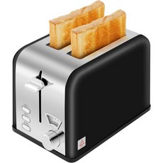 힐스마트 2슬라이스 스테인리스 토스터 초광폭 슬롯 및 분리형 크럼 트레이 5단계 색상 가능 베이글/해동/취소 기능 복고풍 컴팩트 오븐 다양한 빵과 와플용 블랙