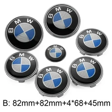 7개 세트 자동차 전면 엠블럼 후면 배지 휠 허브 캡 스티커 E90 E60 E61 E93 E87 E36 E46 E53 X1 X3 X5 X6, 15 D-82 82mm