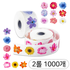 영바이브 봄꽃 꽃 스티커 2롤 1000개, 혼합색상