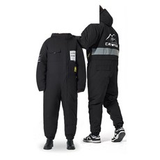 겨울 정비복 배달 옷 배달 오토바이 방한 스키복 일체형 남자 보온 스즈키 노가다 라이딩, J. 기본형 블랙 4XL