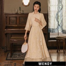 改良款旗袍小禮服法式兩件套，2022新款溫柔蕾絲洋裝，復古旗袍改良版，氣質顯瘦初戀風，適合尾牙自會穿搭