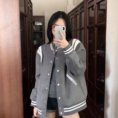 TIMEPURE 여성 야구복 모직 코트 디자인 가을 겨울 아메리칸 스타일 루즈핏 캐주얼 빅사이즈 스쿨룩 상의 빈티지 코디 숏 도톰한 코트 점퍼