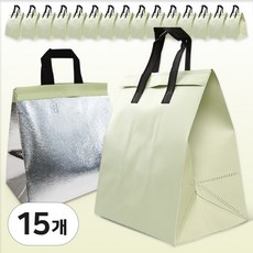 일회용 보냉가방 손잡이 은박 보냉백 캠핑용 도시락 보냉 가방, 올리브그린, 15개