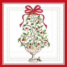 IHR Ideal Home Range 파티 냅킨 일회용 3겹 종이 런치 냅킨 팩 16.5cm x 16.5cm(6.5인치 x 6.5인치) 회양목 장식 20개, 홀리 토피어리 트리