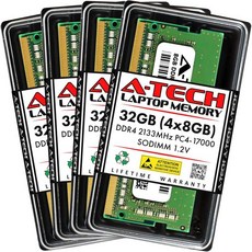 ATech 8GB DDR4 2400 MHz SODIMM PC419200 PC42400T CL17 비ECC 노트북 램 메모리 모듈, 32GB Kit (4 x 8GB)