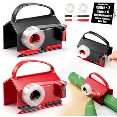 2팩 포장 종이 도구 4개와 디스펜서가 키트 된 랩 블레이드 생일 슬라이더 롤 커터 2개 크리스마스 교체용 크리스마스용 선물용 테이프 장식용 명절