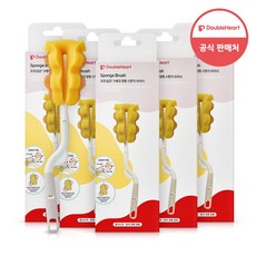 더블하트 모유실감 논스크래치 젖병 스펀지 브러시, 노랑, 5개