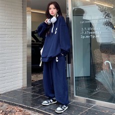 【ins潮酷套裝】Polo衫套裝 運動套裝 休閒套裝 兩件套 華夫格面料 寬鬆長褲 春秋薄款 時尚休閒 女式運動服