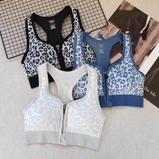 豹紋前拉鏈高強度防震運動內衣 外穿瑜伽文胸 健身專業款 女用運動胸罩